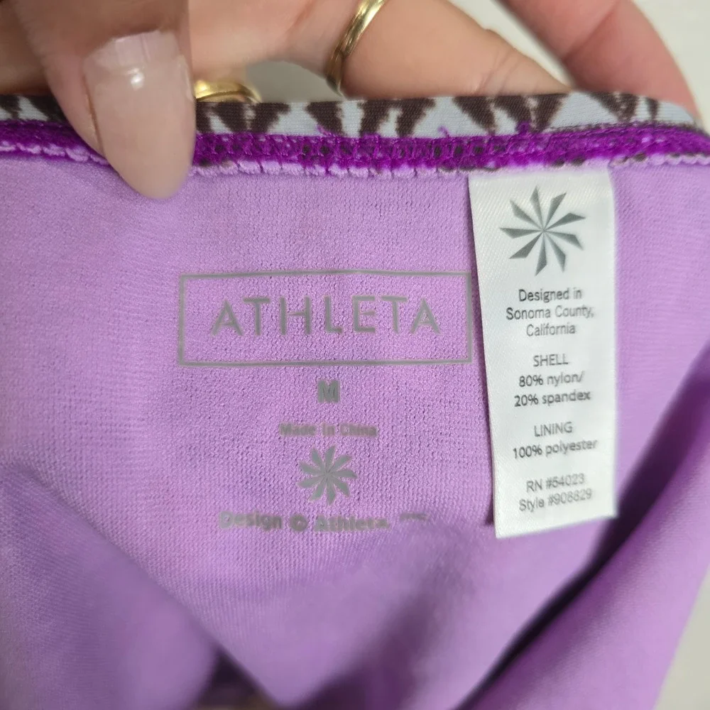 NWT Athleta Purple Geometric Tribal Print Side Tie Bikini Bottom Swim Size M
